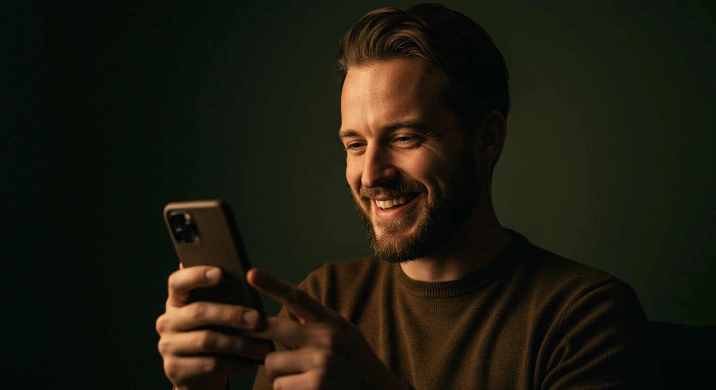 Homem sorrindo com iluminação dourada
